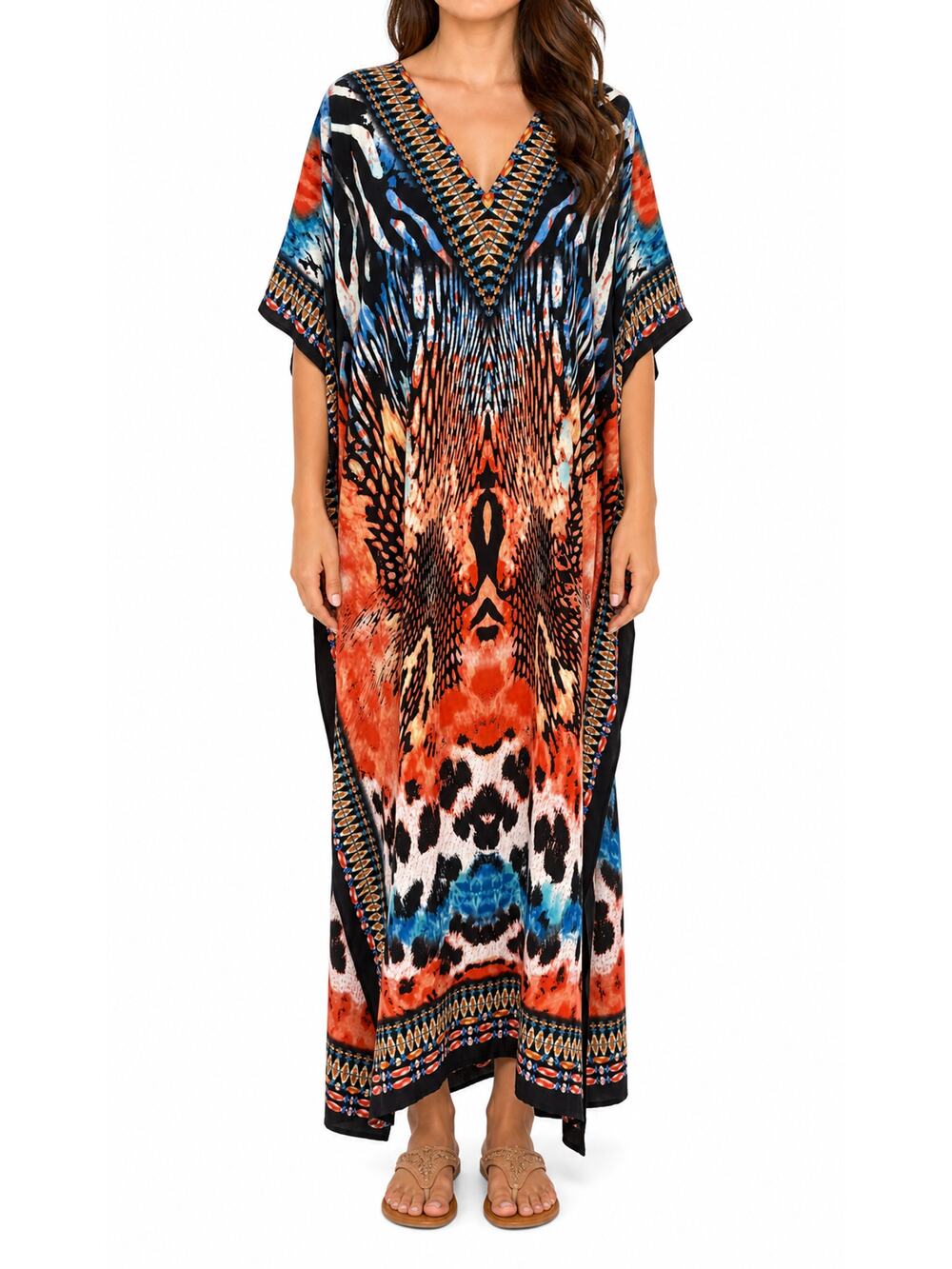 Winlar Women's One Size Caftan Kaftan Maxi Dress Abstract Boho Beach Resortwear
